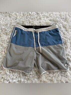 Vuori Two-Tone Blue and Light Gray Swim Board Shorts